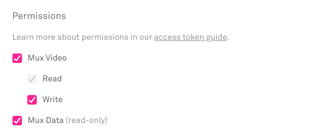 Mux Video and Mux Data access token permissions