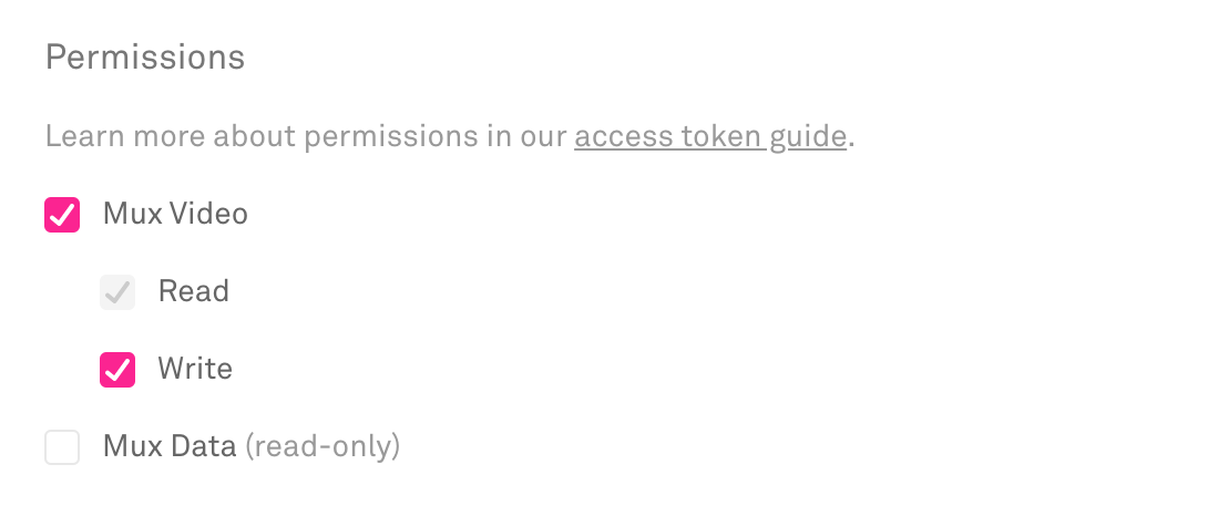 Mux Video access token permissions